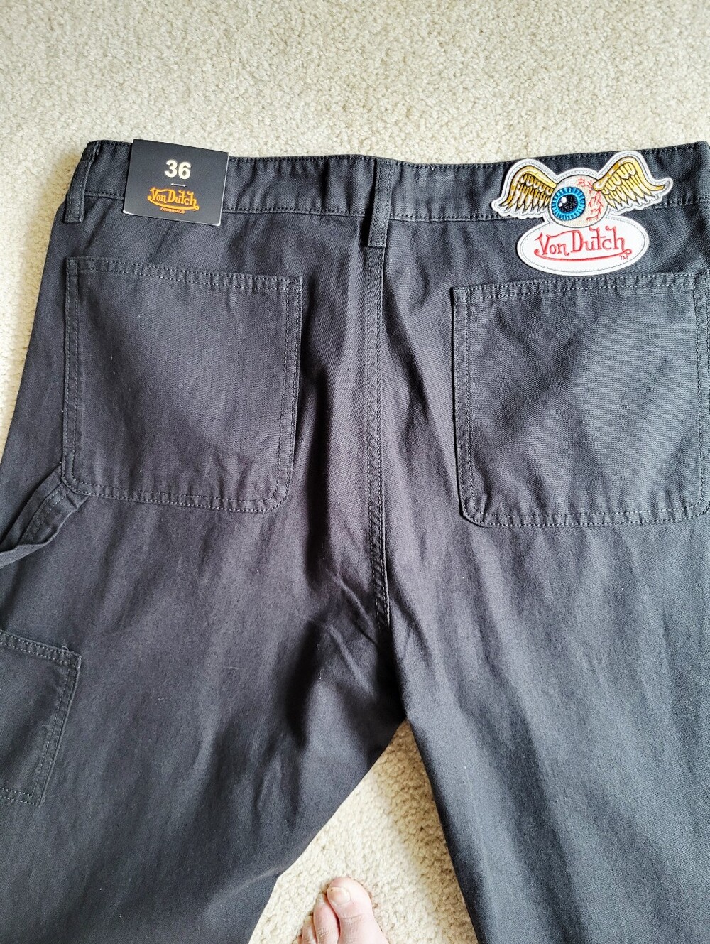 Von Dutch Jeans Men's Size 36 Double Knee Patch Graphic 100% Cotton Black Denim - Picture 4 of 14